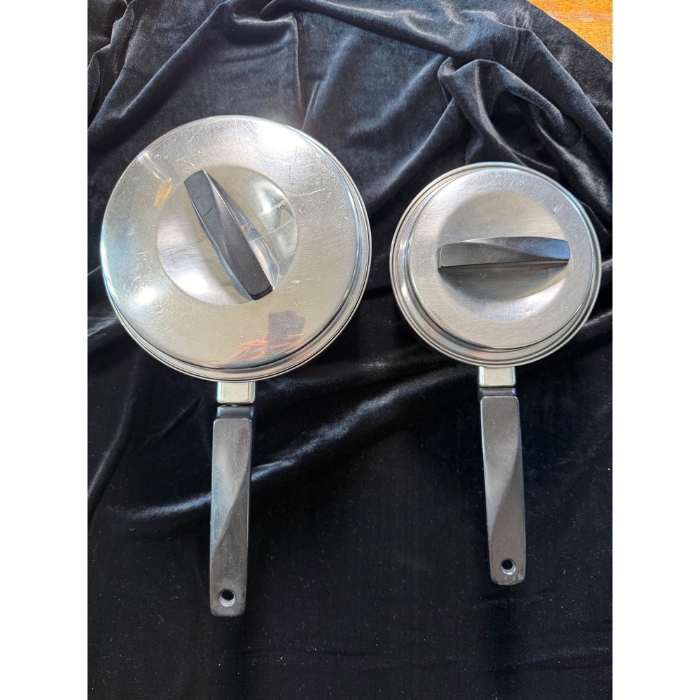 Vintage‎ Eckoware Bottom Saucepan Set 2pc Stainless Steel Pots with Lids
